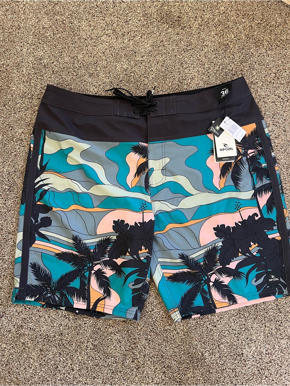 Rip Curl Men’s Teal Palm-Print Boardshorts